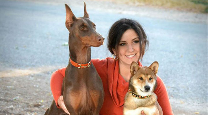 Picture of Samantha with her dogs.